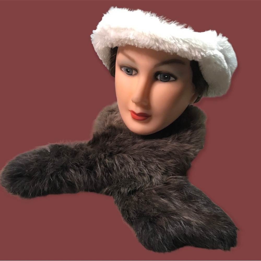 Fur stole/collar. Luxurious soft rabbit fur. Gray and brown. - Picture 5 of 6